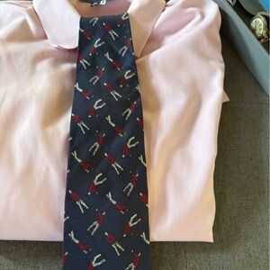 7TH Avenue Golf theme Elegant Navy Silk Tie with Red and White Design.